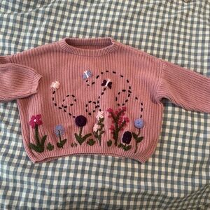 Floral Embroidered Pink Sweater